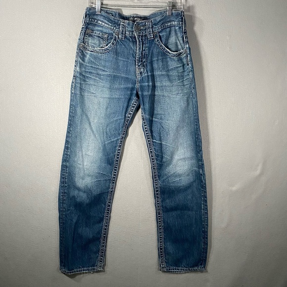 Silver Hunter Loose Tapered Denim Blue Jeans Pants Mens Size 31 x 32 - Picture 1 of 10